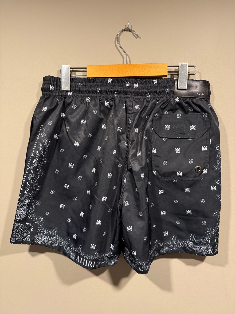 Amiri Black Bandana Paisley Monogram Print Mens Swim Trunks image 3